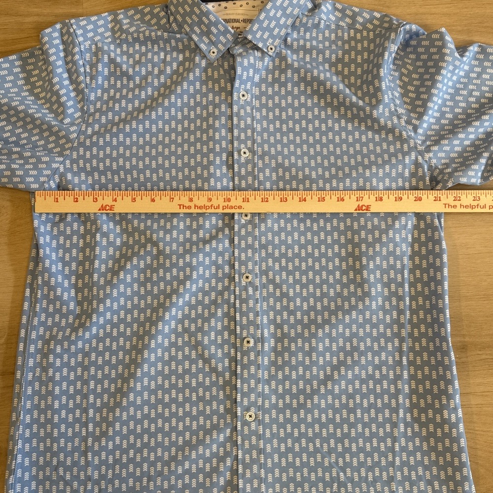 International Report Men's L Button Down Long Sleeve Shirt Blue White Geometric - Picture 9 of 11